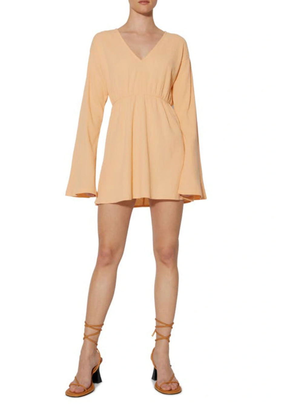 Something New Long Bell Sleeve Cotton Gauze Mini Dress Peach Orange Coverup Sz S